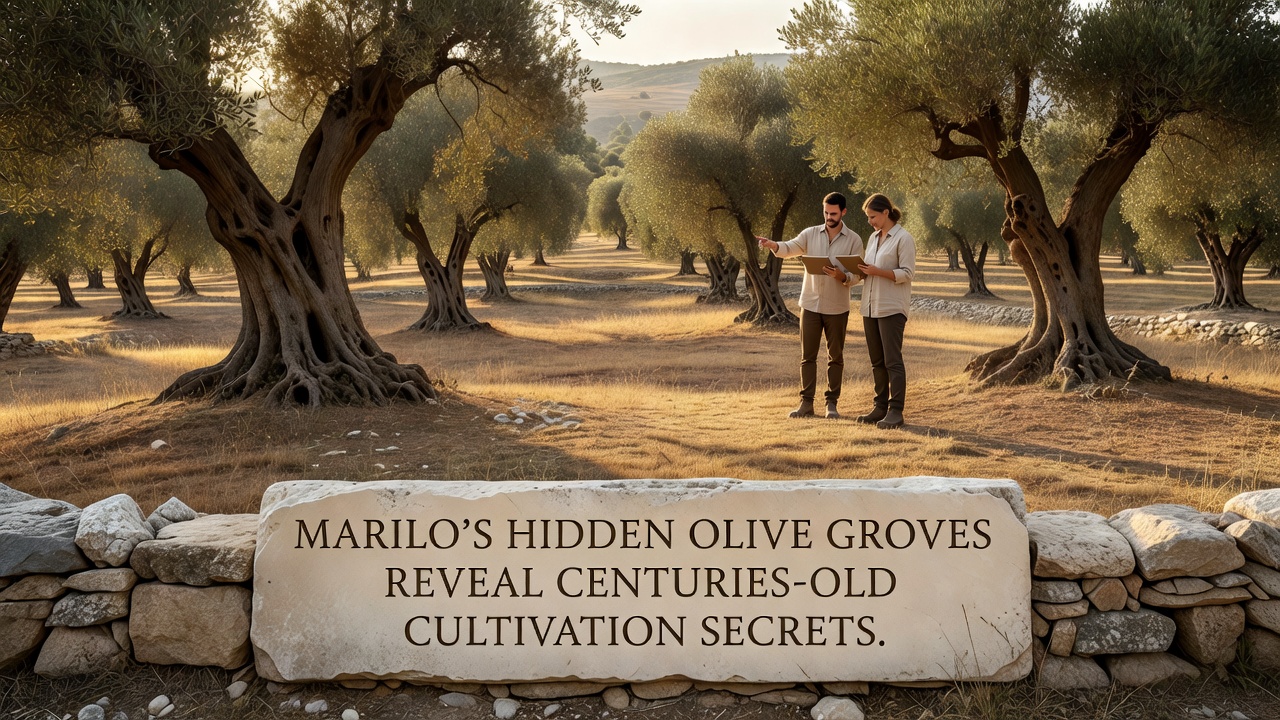 Close-up of gnarled olive tree trunks and traditional dry-stone terracing in Marilo's ancient groves